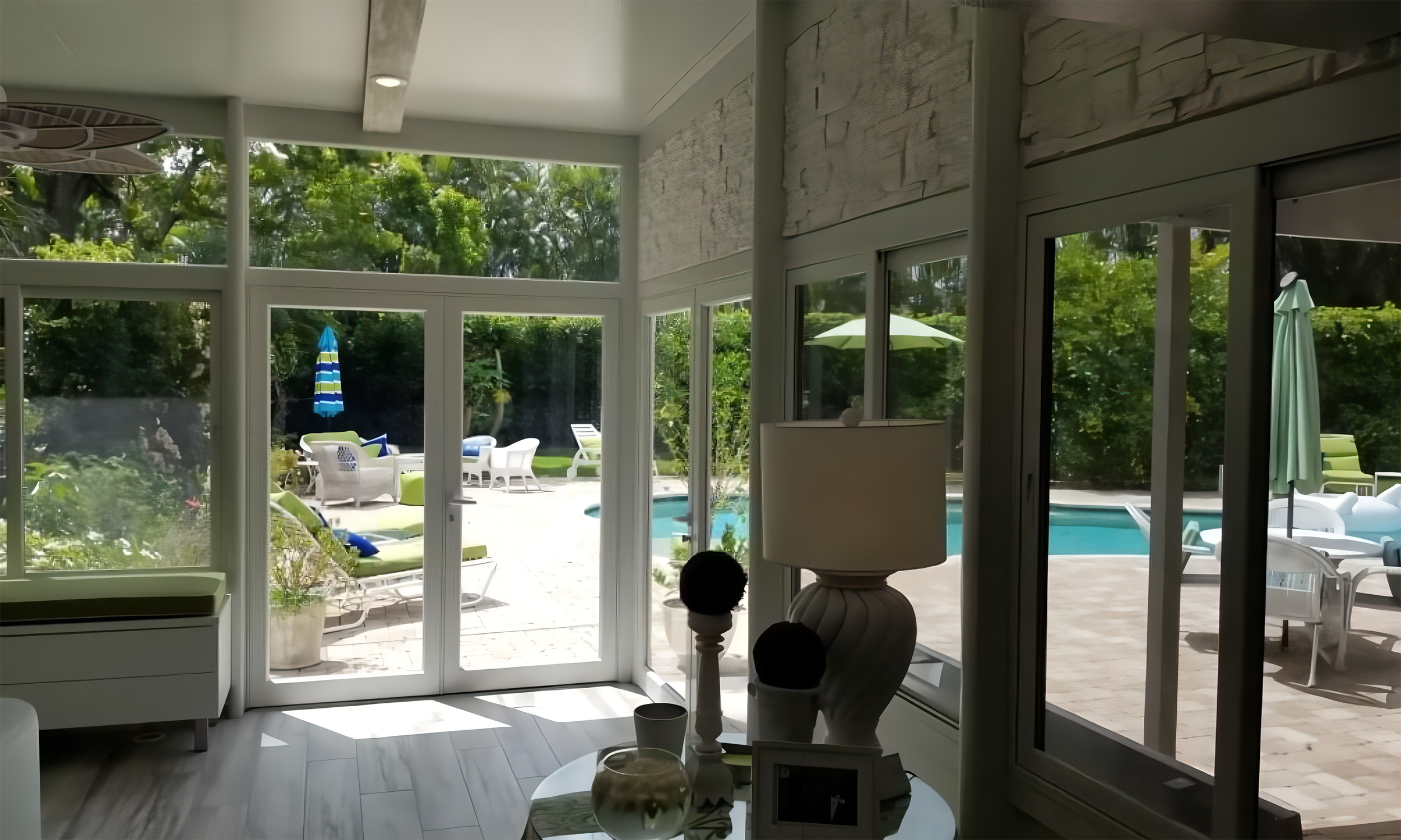 Elite sunroom exterior with a pitched roofline